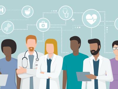 Graphic showing several different healthcare providers in a row