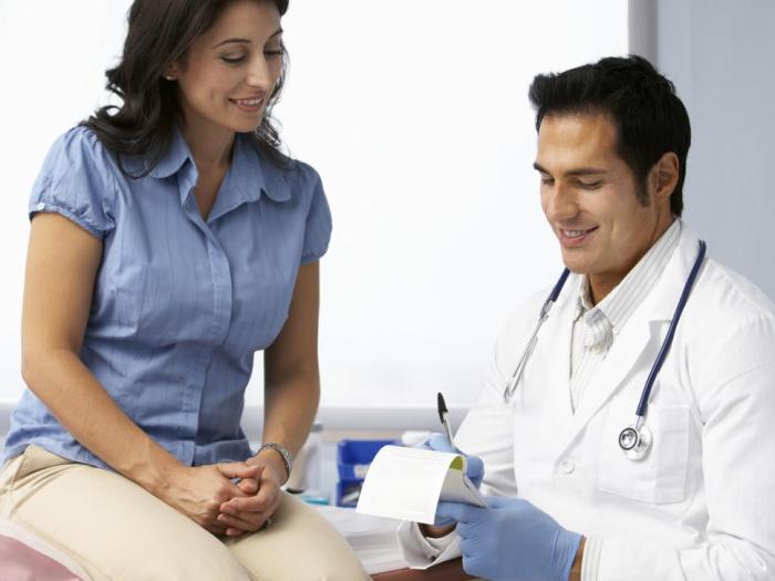 Doctor writing prescription for female patient
